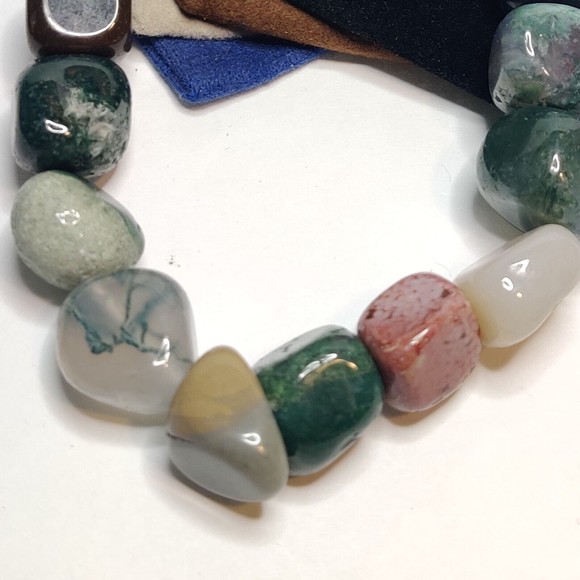 FANCY JASPER STRETCHY NUGGET BRACELET NATURAL STONE w/ FREE FELT POUCH - Picture 5 of 7